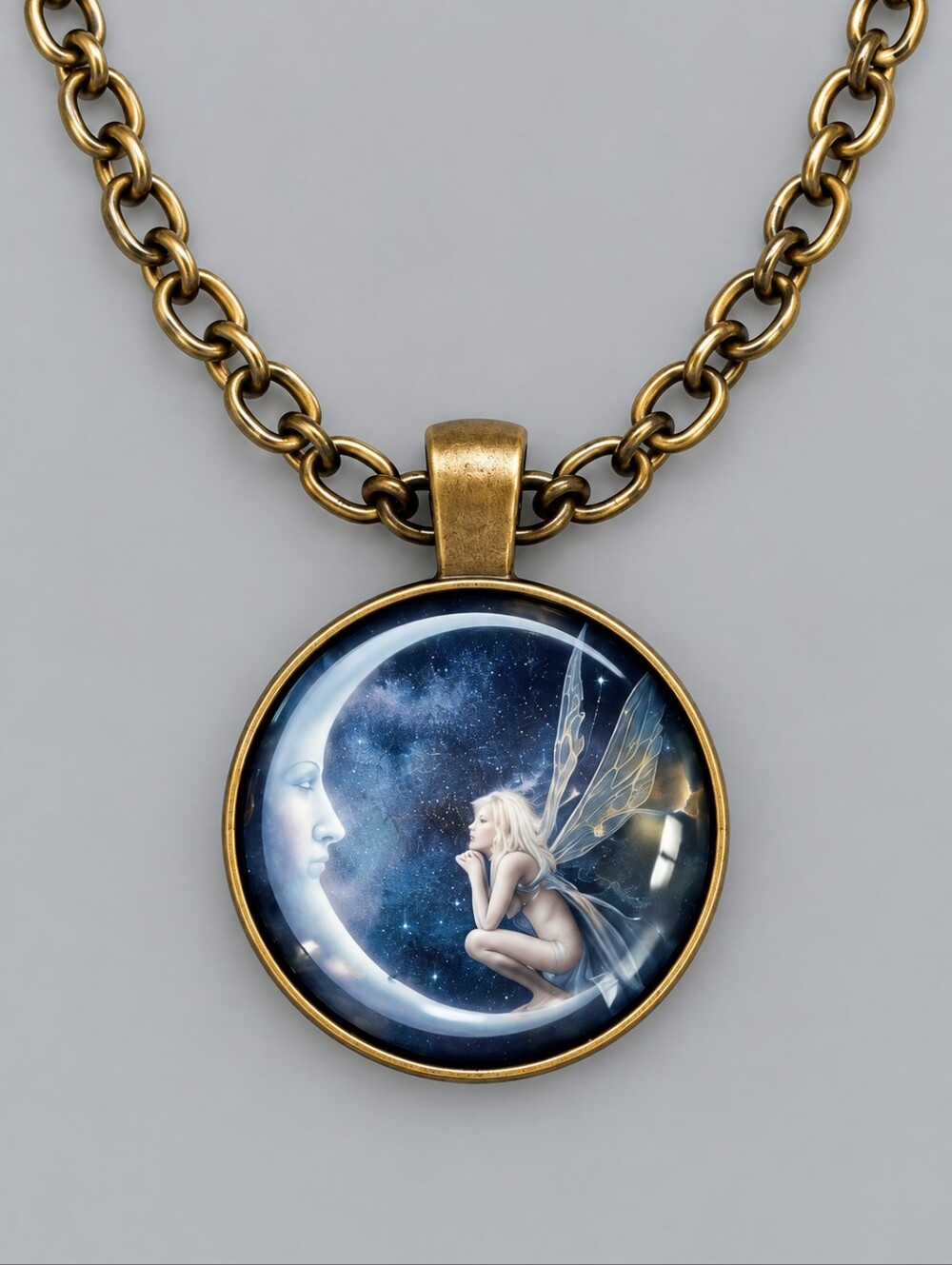 Antique Brass Celestial Fairycore Globe Pendant Chain Necklace NWOT